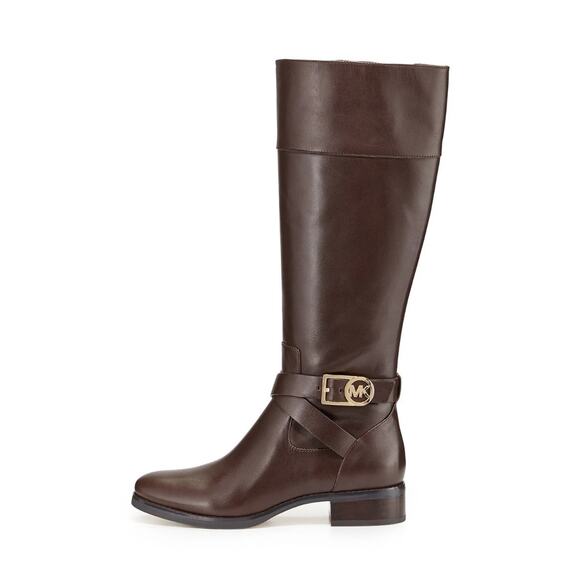 Michael Kors Bryce Leather Leather Tall Riding Boot Brown Size 6.5 Zip-Up - Picture 1 of 13